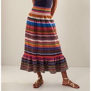 Anthropologie Striped Flounce Tiered Midi Skirt